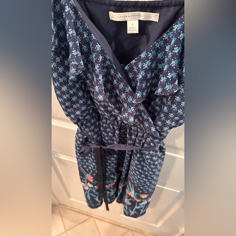 LC Lauren Conrad Deep Bluish Plum and Blue Floral-Bottomed Dress